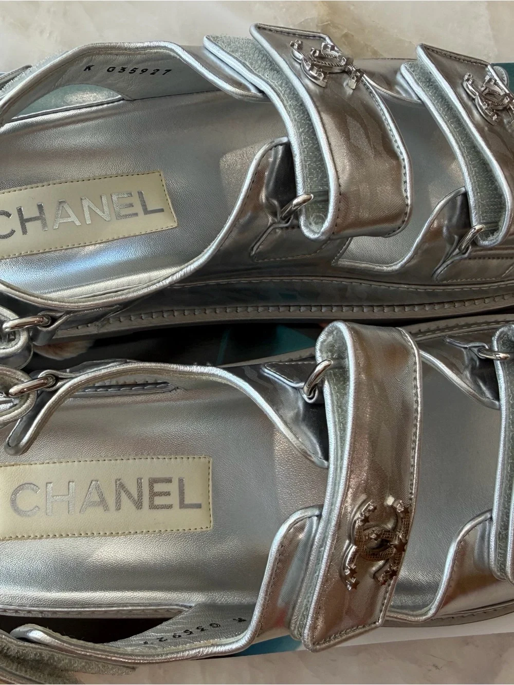 CHANEL Silver Double-Strap Sandals Size 38